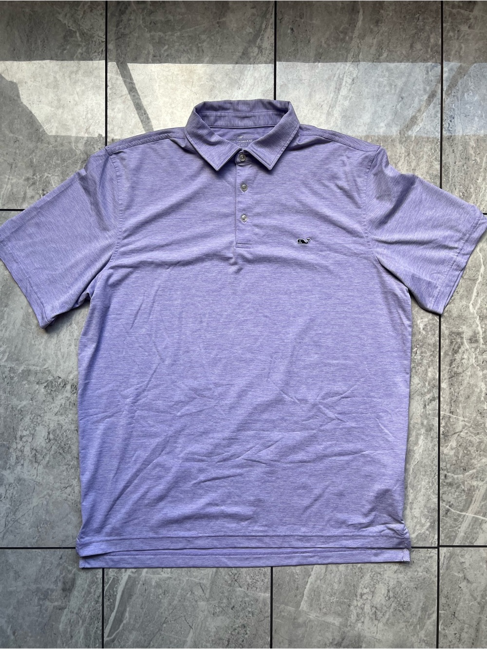 Vineyard Vines Mens L Sankaty Polo Purple Black Stripe Golf Performance OnTheGo